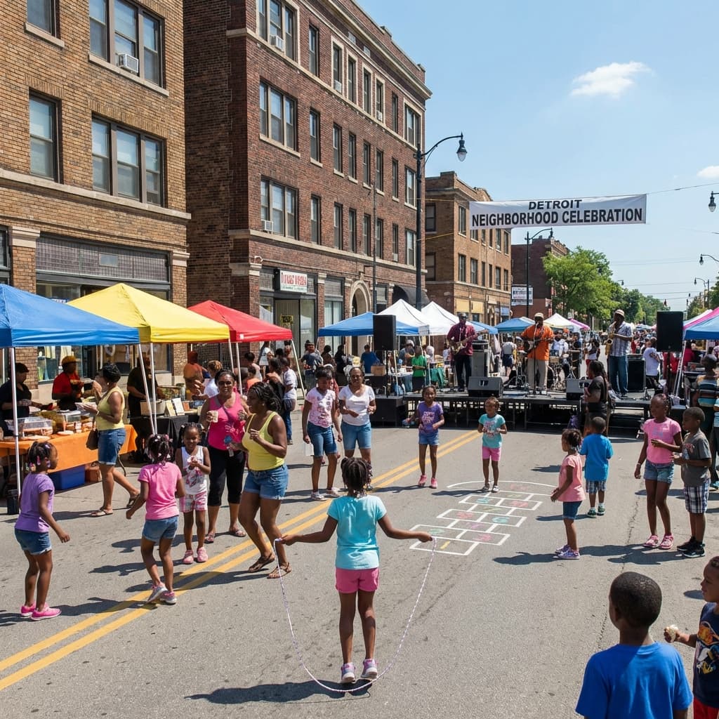 Block party celebration with neighbors.