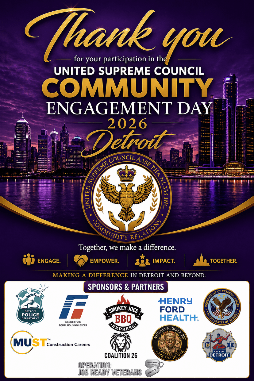 United Supreme Council Community Engagement Day 2026 Detroit — Thank You commemorative flyer