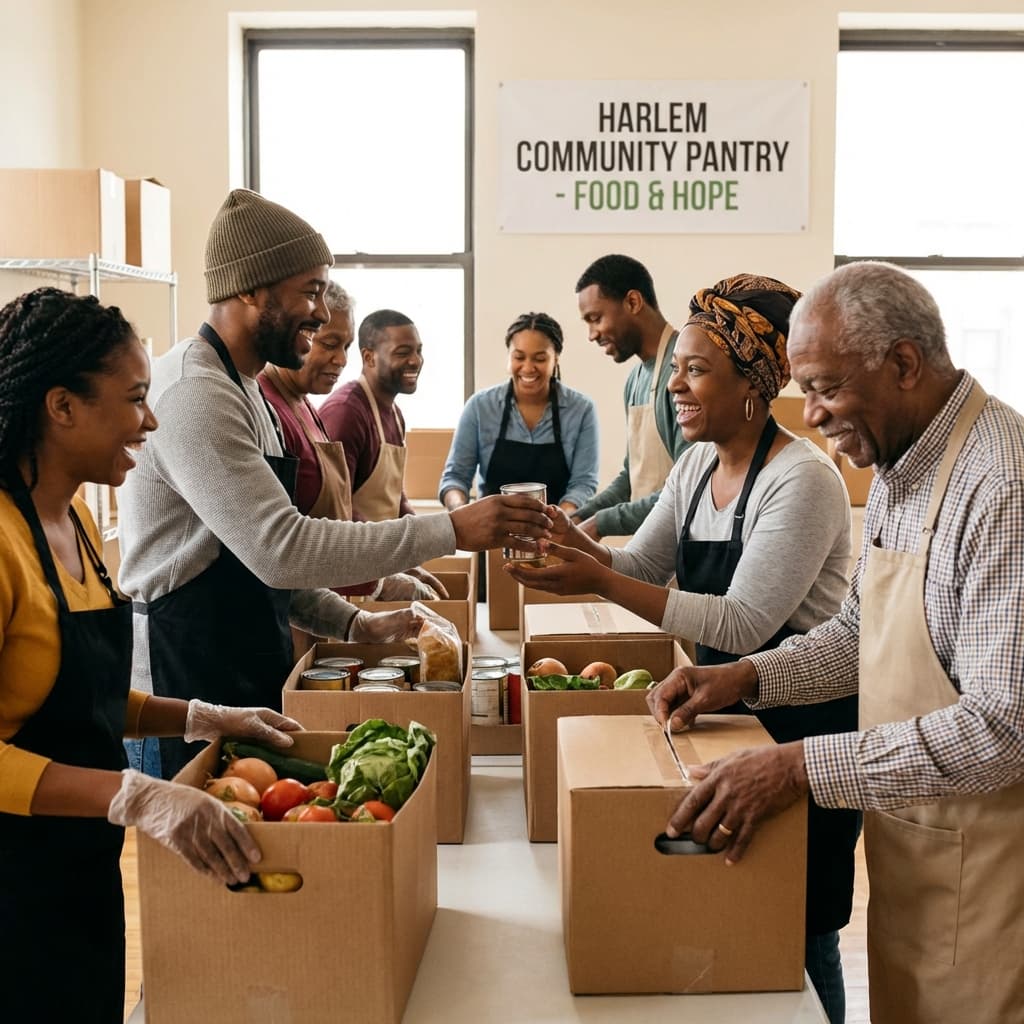Volunteers packing boxes for distribution.